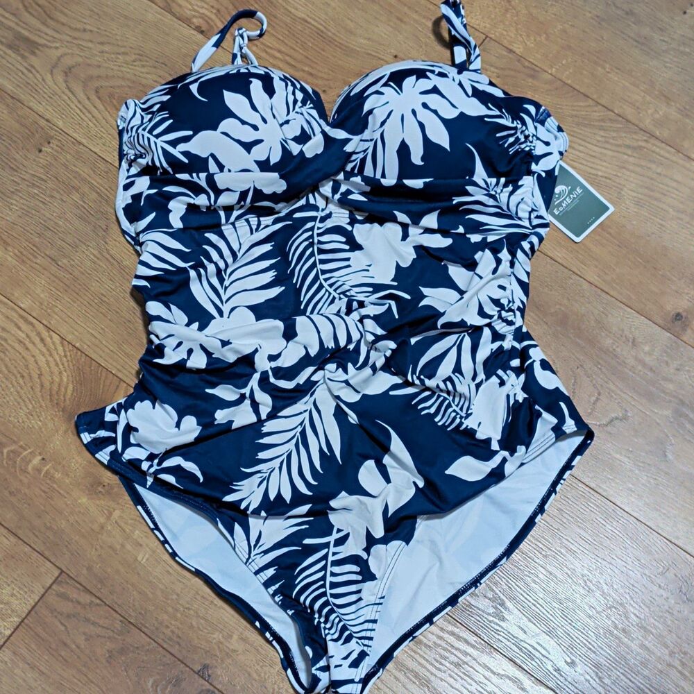Eomenie Women's Blue/White Floral One-Piece Swimsuit Regular XL